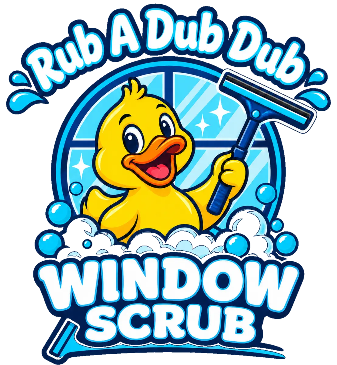 Rub A Dub Dub Window Scrub duck holding a window squeegee