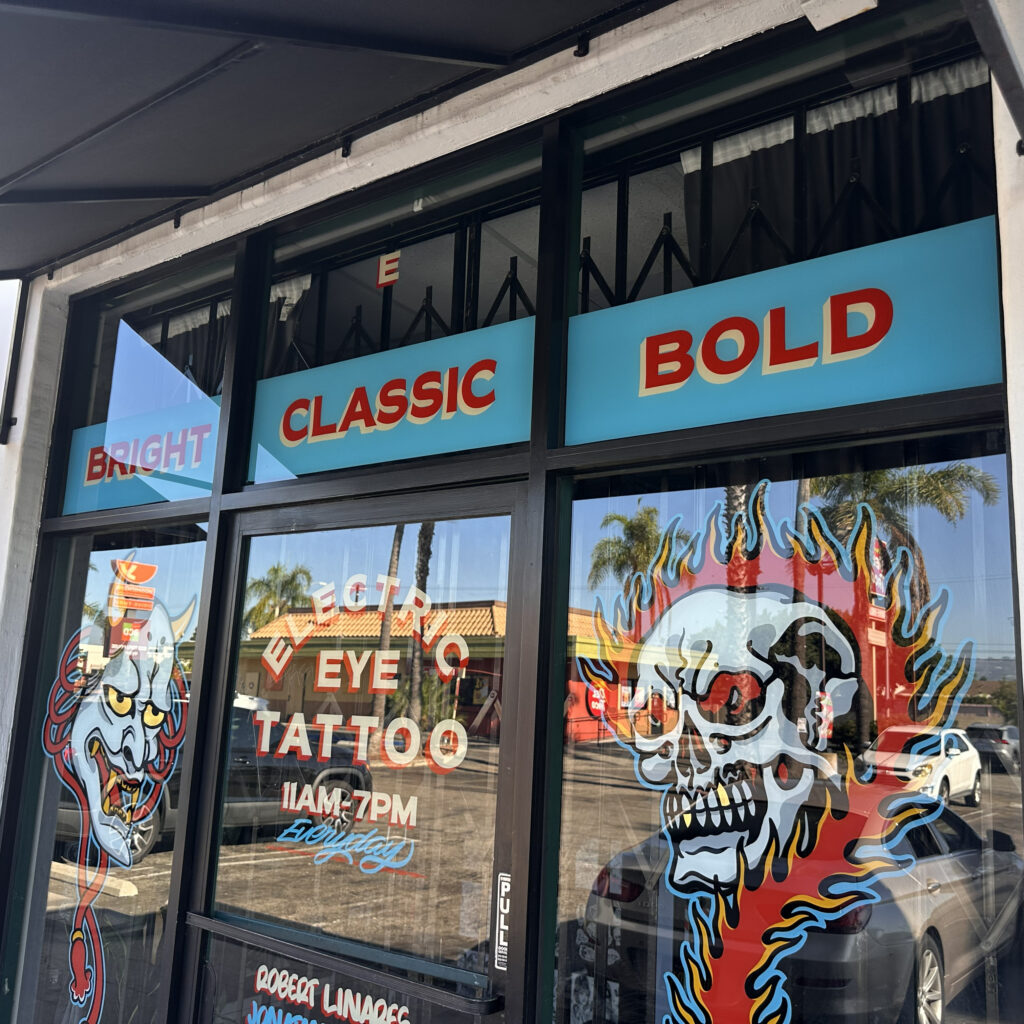 Tattoo Studio Storefront Window Cleaning Tattoo studio storefront with clean display windows and entrance glass